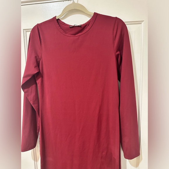 Zara dark burgundy long sleeve crewneck midi bodycon dress - Picture 8 of 8